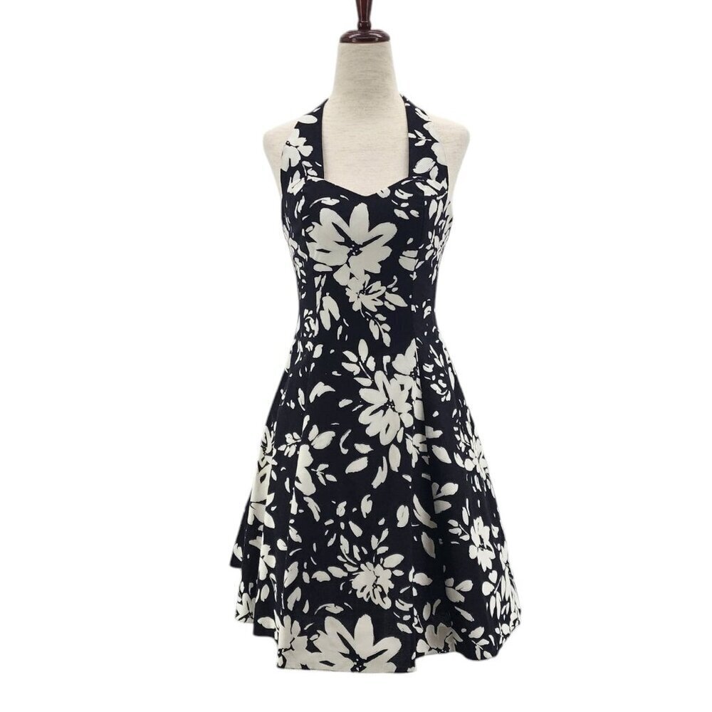 ☀️Steppin' Out Black and White Floral Halter Mini Dress